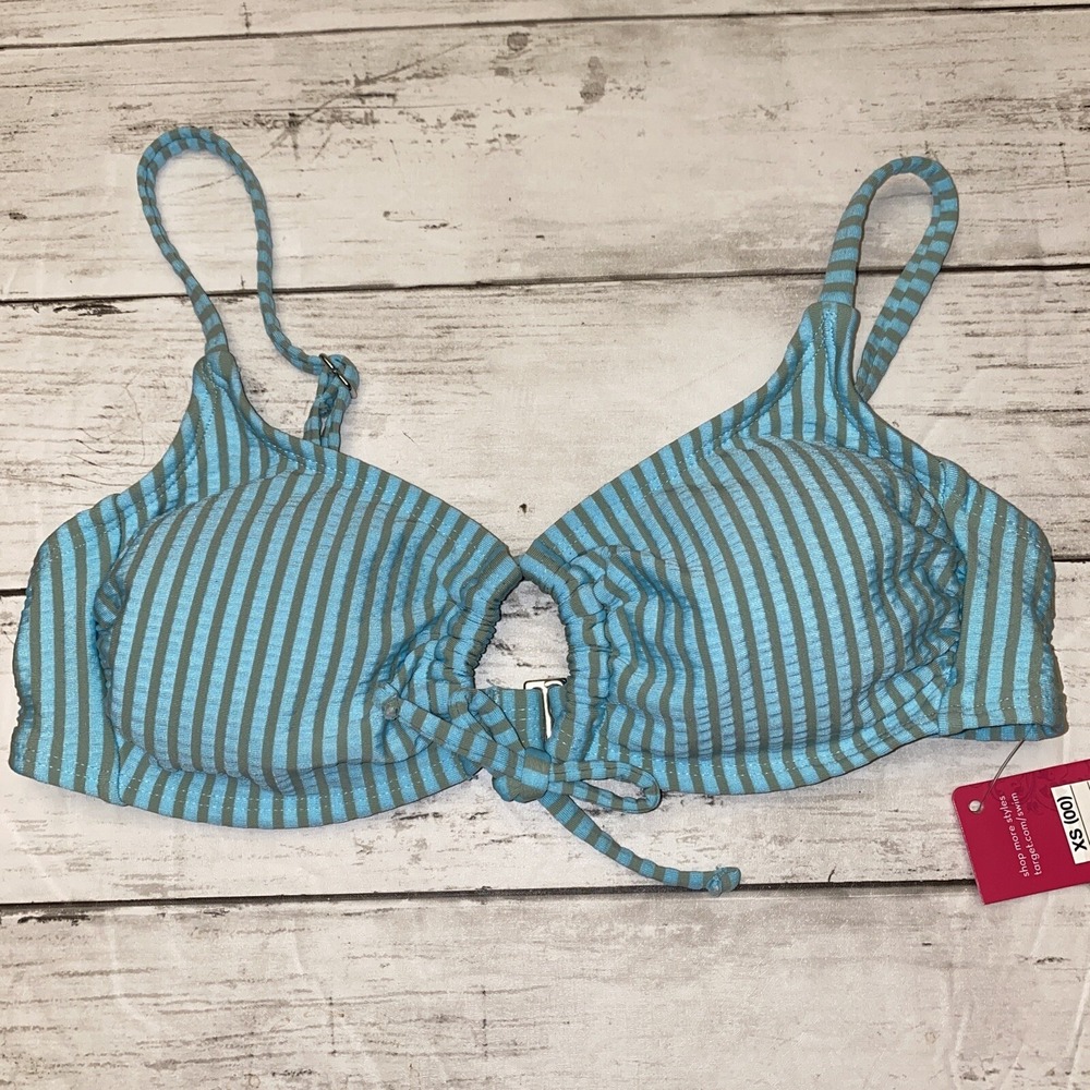 Xhilaration Bikini Top Womens XS Blue Gray Stripe Swim Padded Target NEW XS